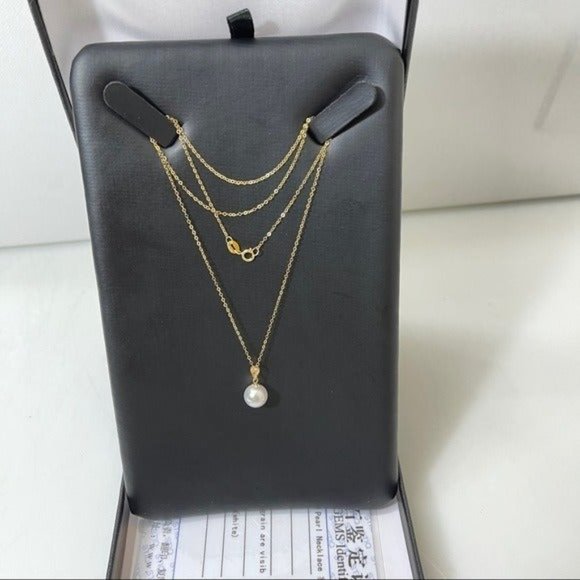 18K Solid Gold Certificated 8.5 mm Natural White AKOYA Pearl Pendant Necklace - Picture 6 of 13